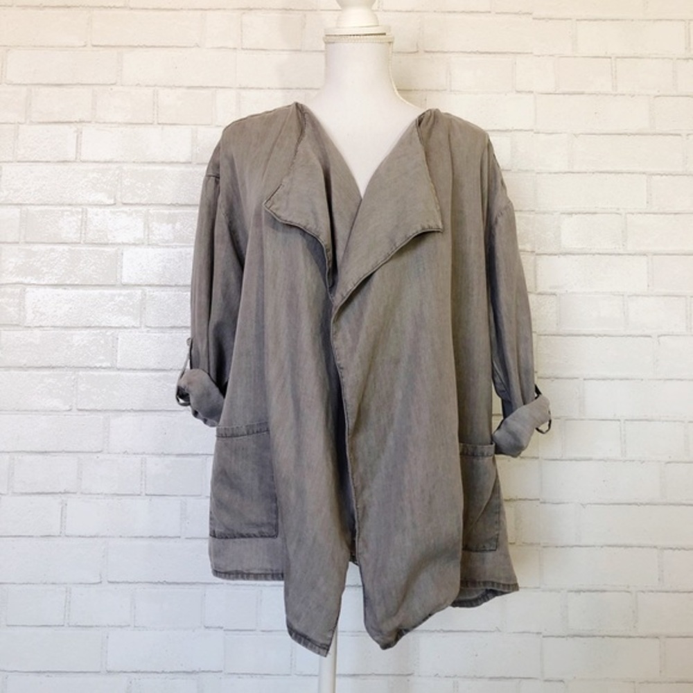 $3/20 Gray Long Lightweight Soft Drapey Lyocell Cardigan Jacket Large Petite